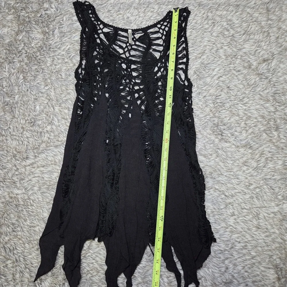 Black‎ Crochet Macrame Festival Vest Boho Witchy Beach Cover Up Top One Size